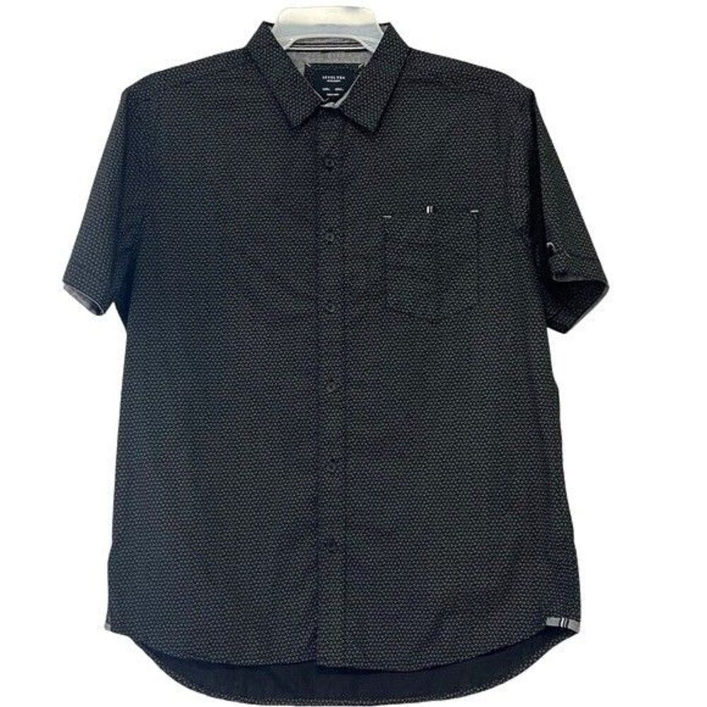 Level Ten Mens Black Button Up Short Sleeve Top Size Large